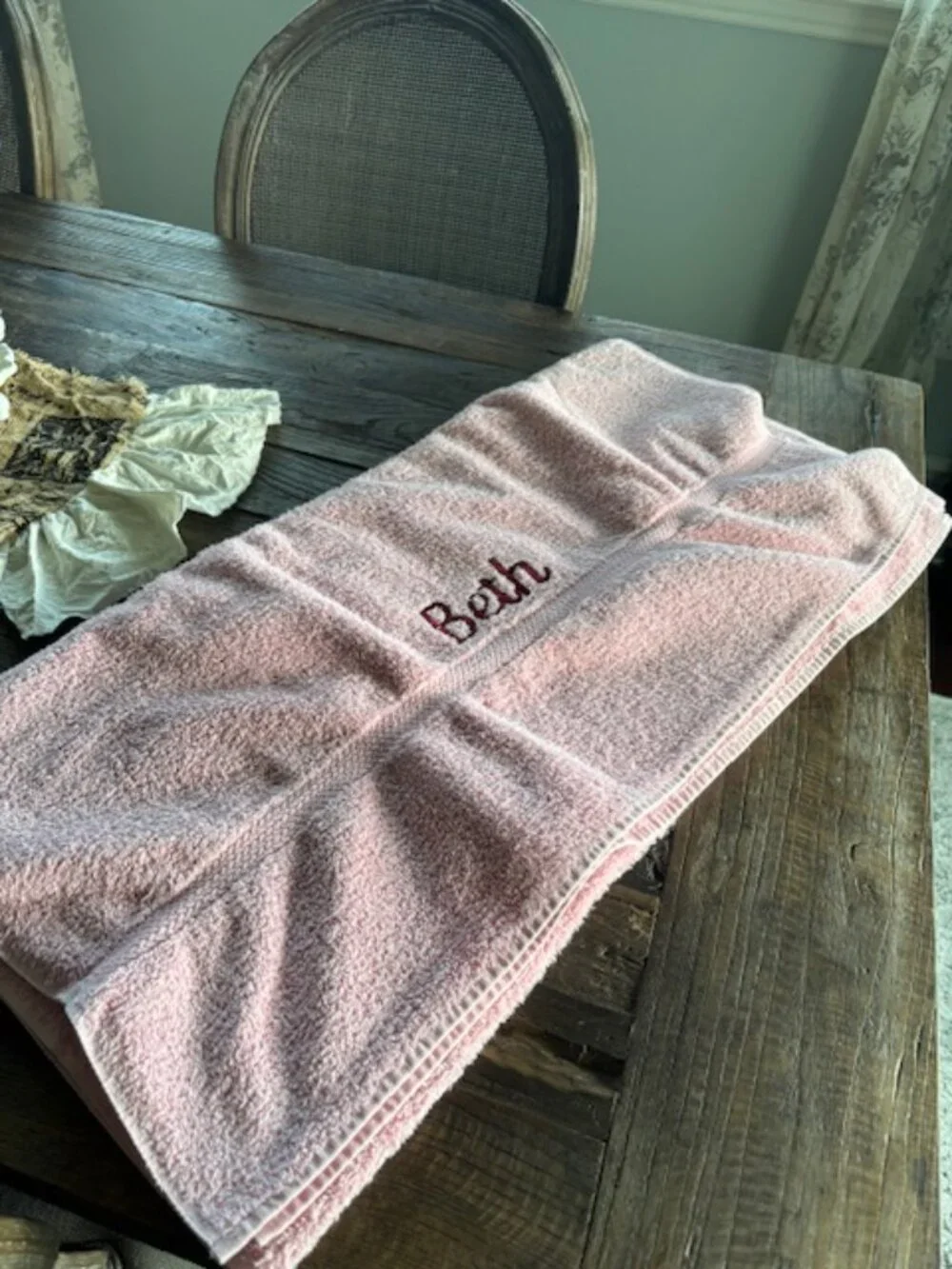 Monogrammed pink bath sheet - SALE!